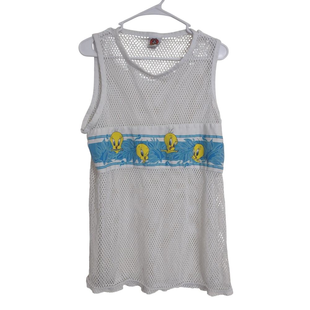 Vintage 90s Mesh Tweety‎ Bird Cover-up XL Made in the USA Grunge Beach Nostalgia